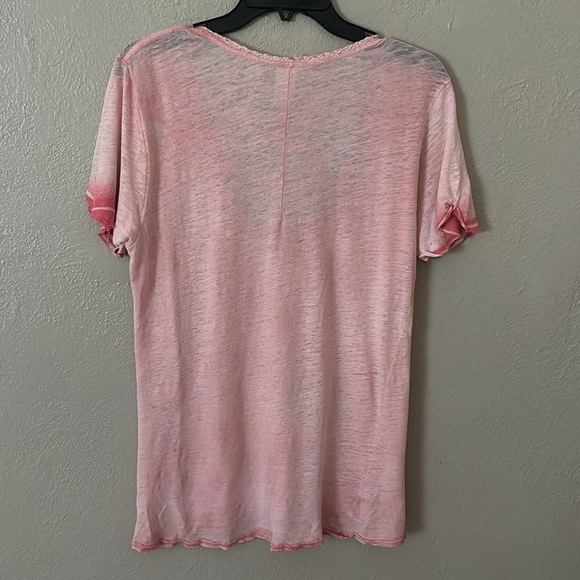 Free People We The Free Saturday Lace Trim Linen Blend Tee Women Coral Medium - Picture 6 of 7